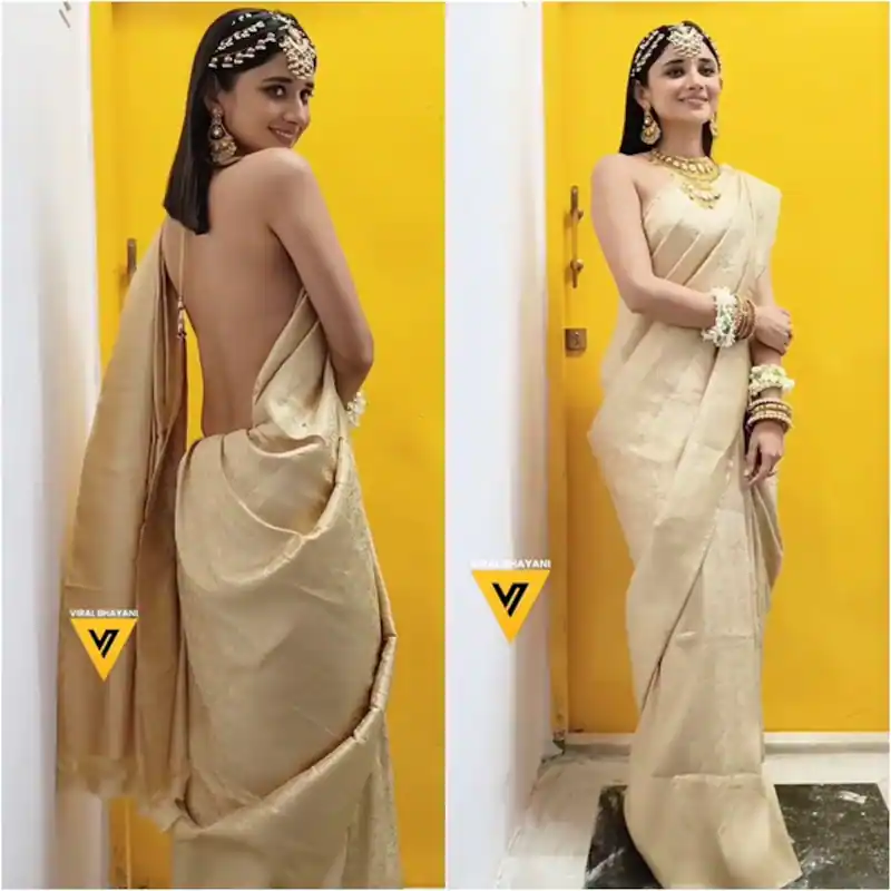 Khatron Ke Khiladi 12 Fame Kanika Mann Closed Blouse;  shows off her bare back in her sari look [Watch]