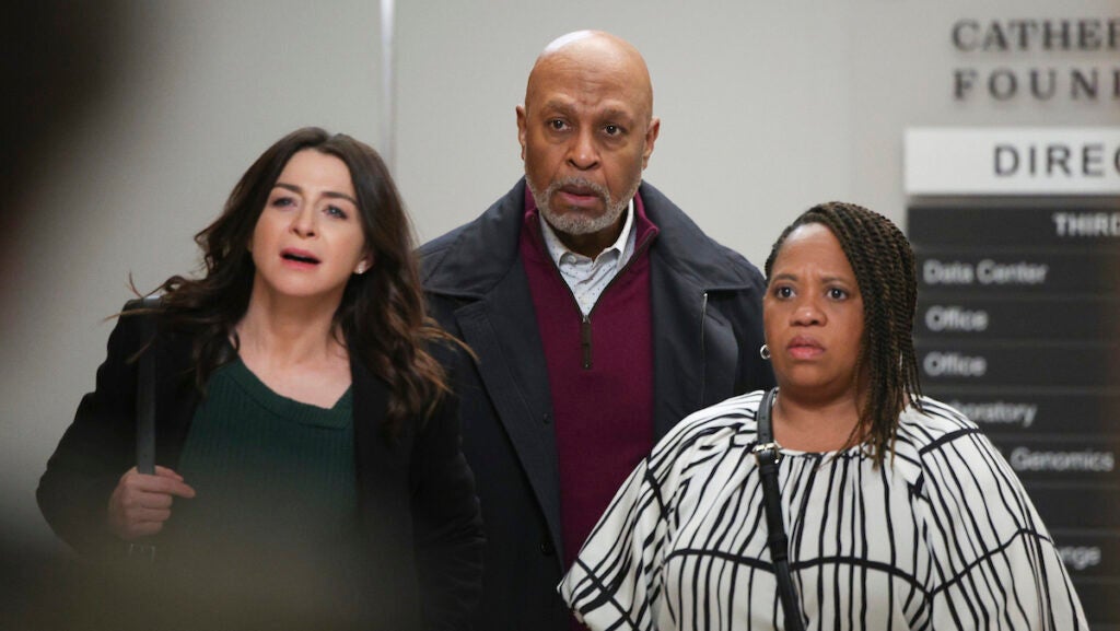 Caterina Scorsone, James Pickens Jr., Chandra Wilson in Grey's Anatomy S19 Finale