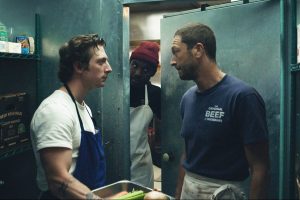 THE BEAR -- Pictured: (l-r) Jeremy Allen White as Carmen 'Carmy' Berzatto, Lionel Boyce as Marcus, Ebon Moss-Bachrach as  Richard 'Richie' Jerimovich. CR: FX