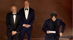 HOLLYWOOD, CALIFORNIA - MARCH 10: (L-R) James Wilson, Leonard Blavatnik and Jonathan Glazer accept the Best International Feature Film award for "The Zone of Interest" onstage during the 96th Annual Academy Awards at Dolby Theatre on March 10, 2024 in Hollywood, California.