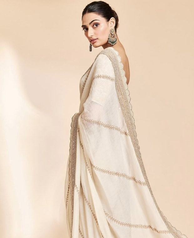 Athiya Shetty goes all traditional in an ivory and gold saree by Anamika Khanna in latest photoshoot