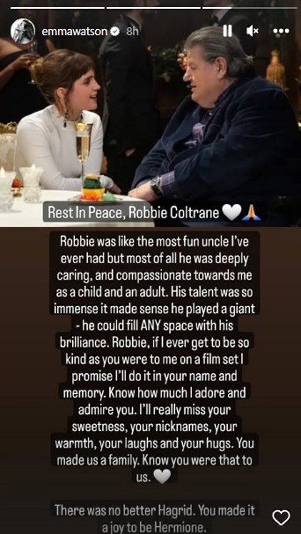 Robbie Coltrane dies at age 72;  Harry Potter stars Daniel Radcliffe, Emma Watson, Tom Felton and Bonnie Wright pay tribute to beloved Hagrid 